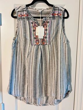 Sleeveless Striped Embroidered Top